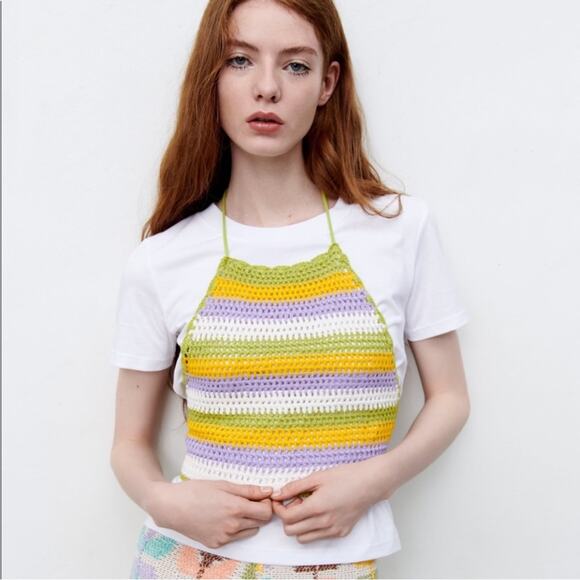 Zara Knitted Multicolored Open Back Crop Top Size Small NWT - Picture 1 of 6